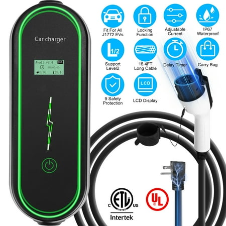 Moclever Level 2 EV Charger, Portable Electric Vehicle Charging Station with NEMA 6-20P Plug Fit for All J1772 EV and Hybrid Vehicles, Black