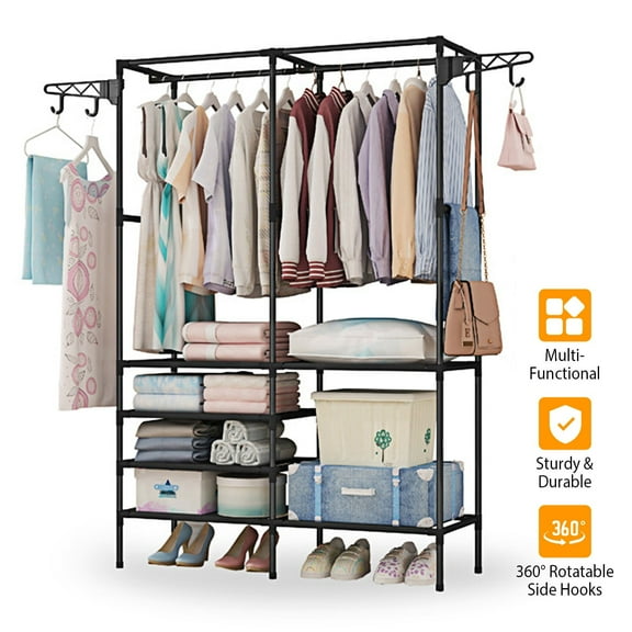Moclever Metal Garment Rack, 66.1x42.1x14.2in Freestanding Clothes Wardrobe Large Storage Space Rustproof Sturdy, Black