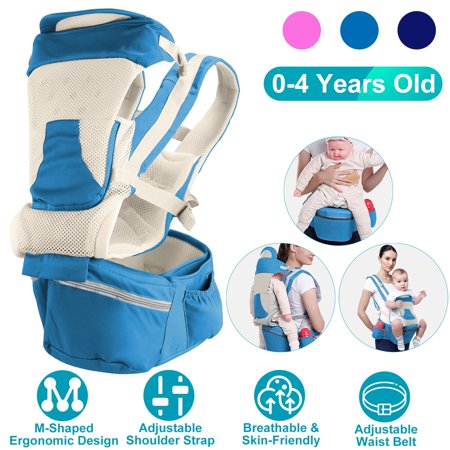 Moclever Newborn Carrier, Baby Carrier with Hip Seat Head Hood Front Back Side Carrying All Position for 0-4 Years Old Newborns Under 55lbs Weight, Blue