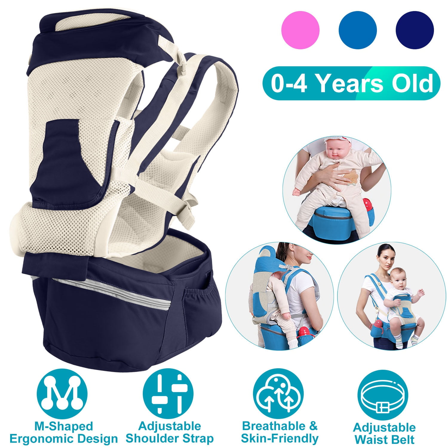 Moclever Newborn Carrier Baby Carrier with Hip Seat Head Hood Front Back Side Carrying All Position for 0 4 Years Old Newborns Under 55lbs Weight Navy Blue Walmart Business Supplies