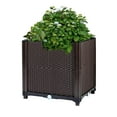 thumbnail image 1 of Moclever Outdoor Raised Garden Bed, 11.8x11.8x13.8in Plastic Garden Planter Hold up to 220.5lbs with Self-Watering System for Patio Balcony, Brown, 1 of 13