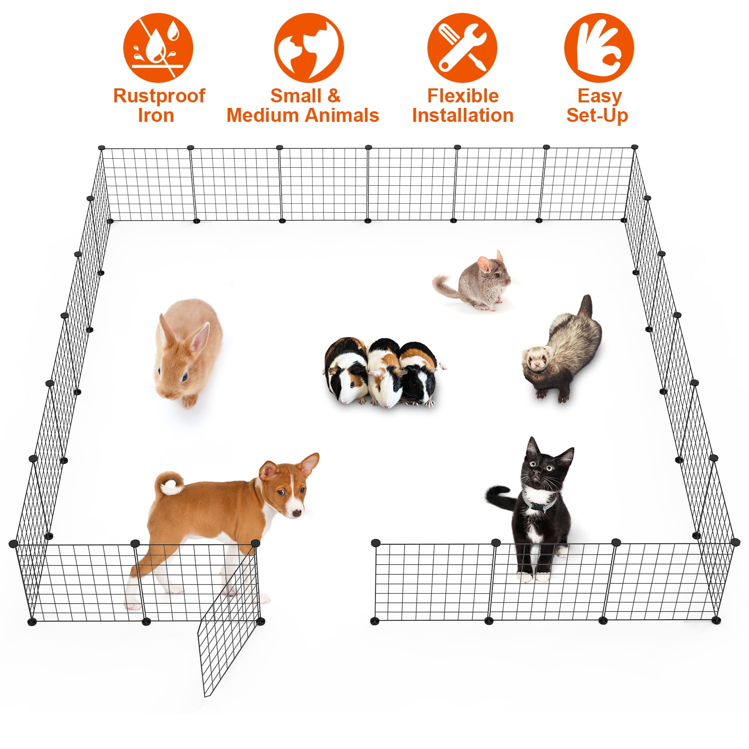 Moclever Pet Fence Small Animal Playpen Metal Dog Playpen with Door for Indoor Outdoor Yard Camping, Black