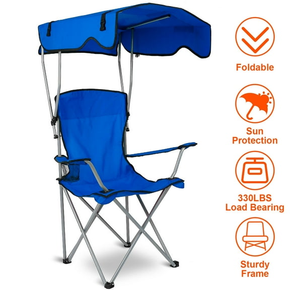 Moclever Portable Camping Chair Foldable Beach Canopy Chair Sun Protection 330lbs Load with Cup Holder for Outdoor Beach Travel, Blue