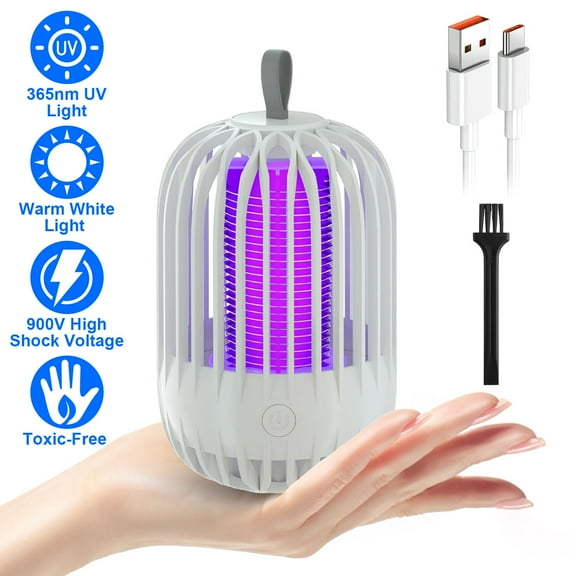 Moclever Portable Electric Mosquito Killer, 900V High Voltage Cordless Indoor Bug Zapper with Hanging Strap Night Light for Home Camping Patio, White