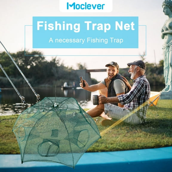 Moclever Portable Fishing Trap Net, 6 Sides 6 Holes Folded Nylon Bait Trap for Shrimp Minnow Crab
