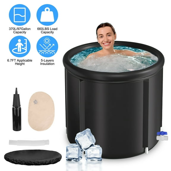 Moclever Portable Ice Bath Tub, 33.46x29.52in 97Gal Large Size Cold Plunge Tub 660LBS Load Capacity with Cover for Adults Athletes, Black