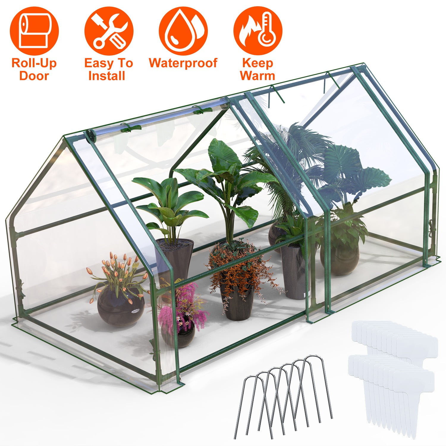 Moclever Waterproof UV Resistant Portable Mini Greenhouse, 71x33x37in Garden Hot House with Roll Up Zipper Door PVC Cover