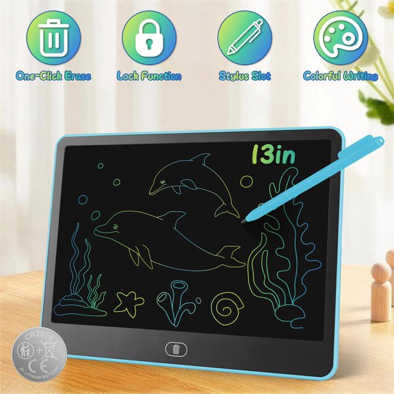 Moclever Reusable LCD Writing Tablet for Kids, One-Touch Erase Doodle Board with Stylus & Lock Function, Drawing Pad for Boys Girls