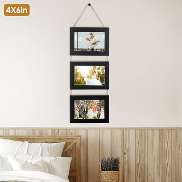 Moclever Rustic Style 4x6in Wall Hanging Picture Frame Collage, 3 Opening Wood Photo Frame Display Without Mat for Home Wall Decor, Black