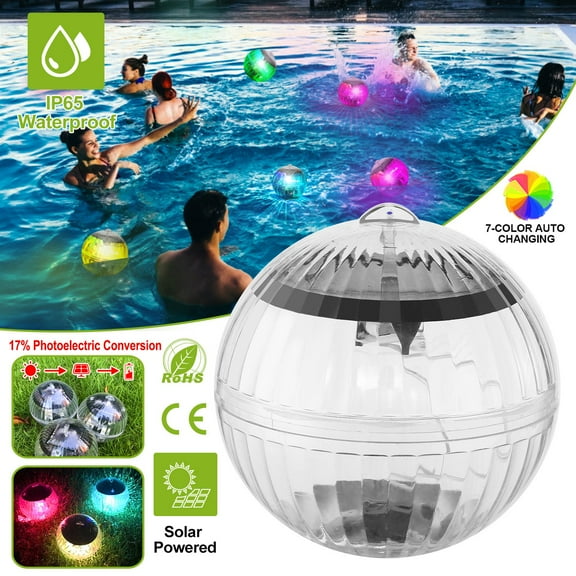Moclever Solar Floating Pool Lights, LED Floating Pond Lights IP65 Waterproof with 7 Color Changed Hanging Ball Lights for Garden Pool Party, 3.94in