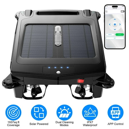 Moclever Solar Powered Robotic Pool Skimmer, Automatic Pool Surface Cleaner with 2 Cleaning Modes Dual Charging Methods IPX7 Waterproof 1937sq.ft Coverage