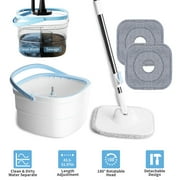 Moclever Spin Mop and Bucket with Wringer Set, Flat Floor Mop and Bucket Set with Clean and Dirty Water Separate System 2 Replaceable Reusable Washable Microfiber Mop Pads