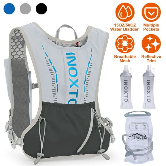 Moclever Sport Hydration Vest Running Backpack with 15oz 50oz Water Bladder Adjustable Strap Storage Bag for Trail Running Marathon Race Hiking,Grey