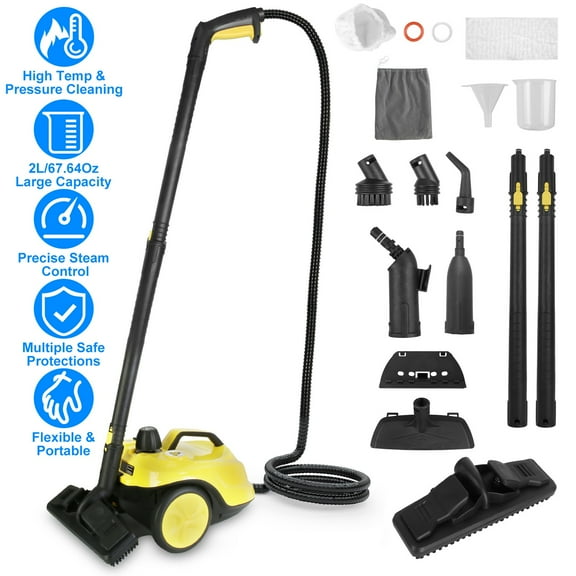 Moclever Steam Cleaning Machine with Wheels, 1800W High Temperature and Pressure Steamer Cleaner with 2L Water Tank, 15 Accessories