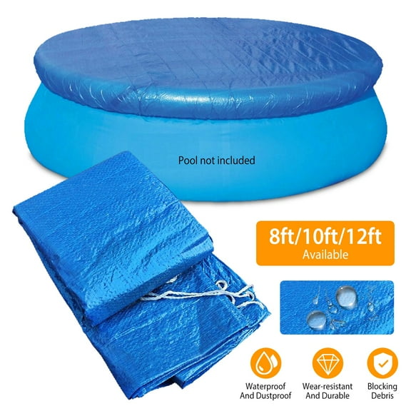 Moclever Swimming Pool Cover, 8ft Round Pool Cover Protector Dustproof Waterproof with Ropes, Blue