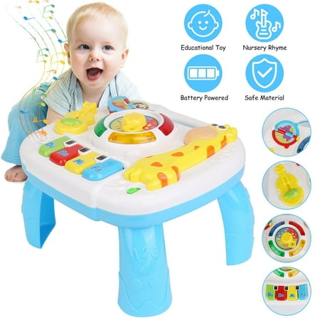 Moclever Toddler Musical Learning Table Baby Activity Center Musical Activity Table for 6+ Months Boys Girls Gift, White S
