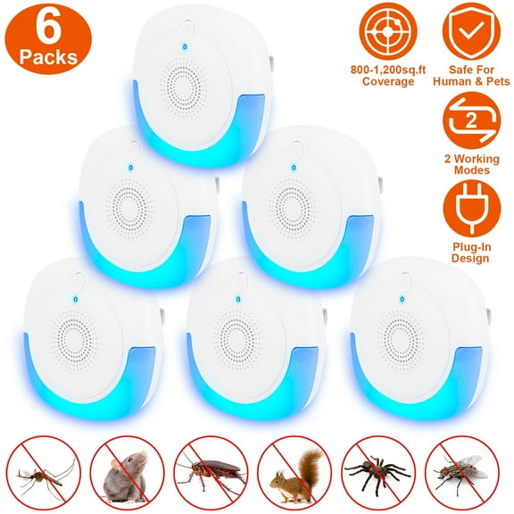 Moclever Ultrasonic Pest Repeller 6 Pack, Pest Repellent Ultrasonic Plug in for Repell-ing Mice Mosquitoes Insects Pest Control for Home Kitchen Office Warehouse