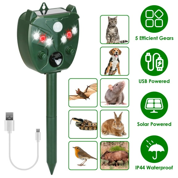 Moclever Ultrasonic Solar Animal Repeller Outdoor Waterproof Pest Driver with 5 Gears for Farm Garden Yard