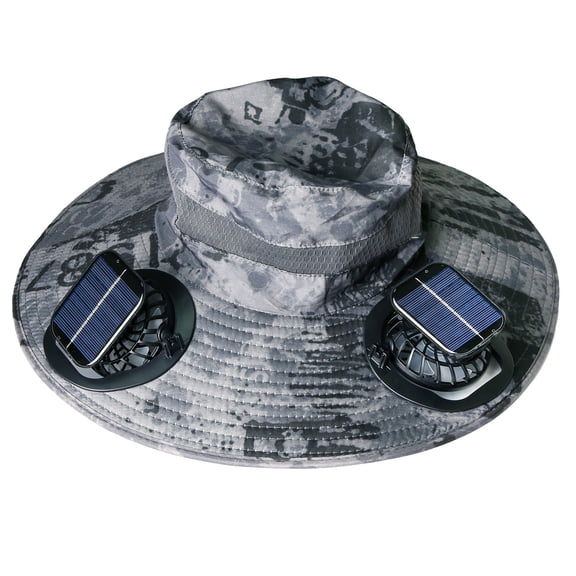 Moclever Unisex Wide Brim Hat with Solar Fan, UPF50+ Breathable Waterproof Nylon Mesh Outdoor Fishing Hat, Dark Grey Ink