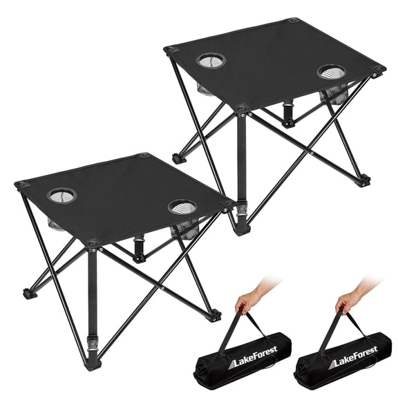 Moclever Upgraded 2Pcs Lightweight Folding Camping Table, Portable Outdoor Picnic Table with Cup Holder and Carry Bag, Black