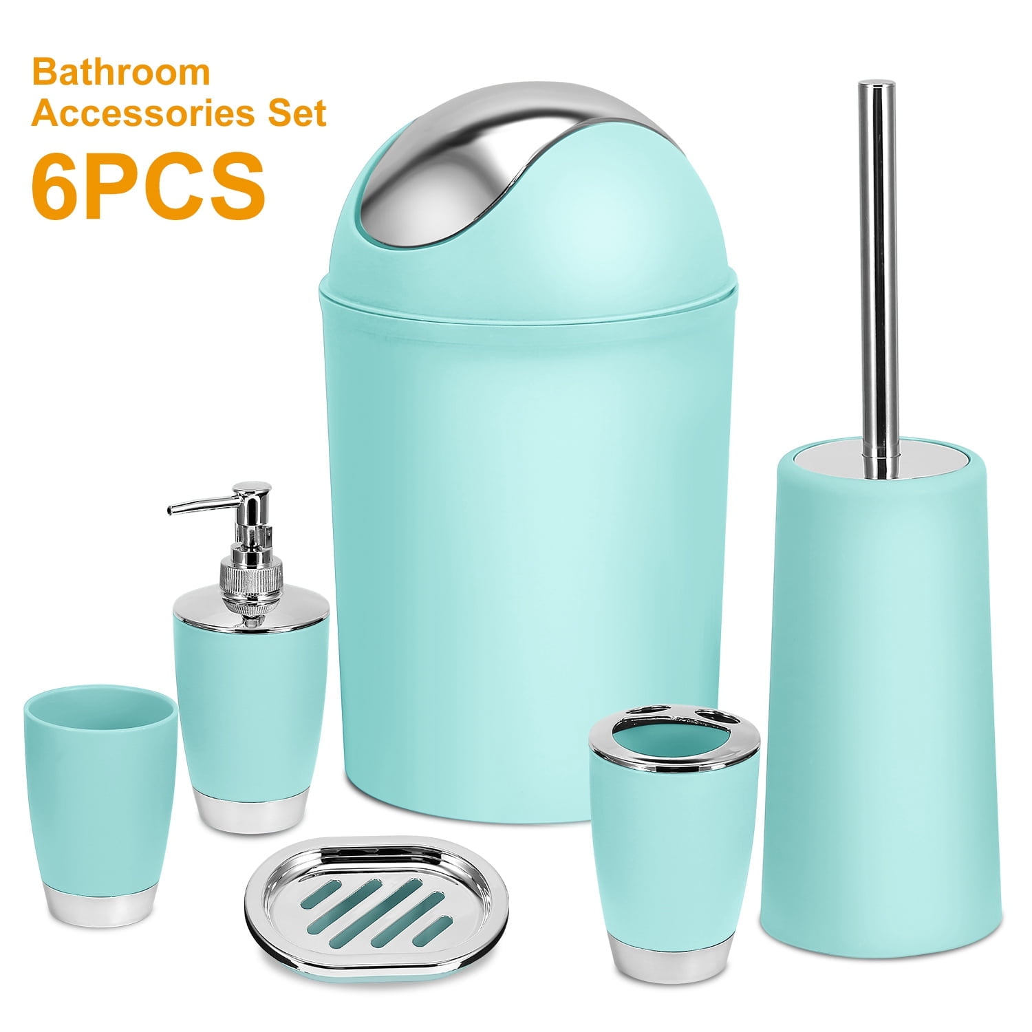 Aqua Plastic 6-Piece Bathroom Accessories Set