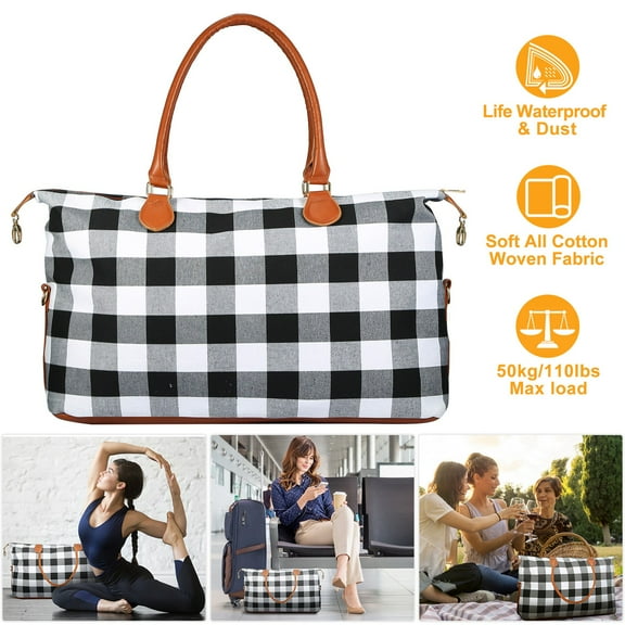Moclever Women Duffle Bag Weekend Overnight Bag Tote Bags Portable Diaper Bag Outdoor, White Plaid