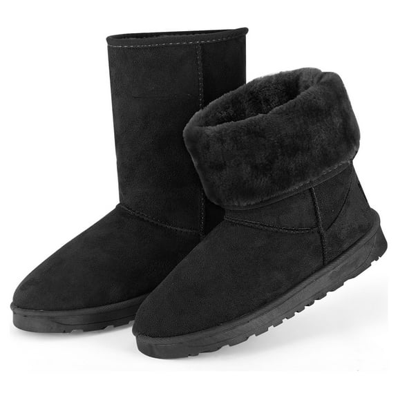 Moclever Women Snow Boots Suede Mid-Calf Boots Warm Lining Shoes, Black-10