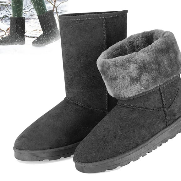 Moclever Women Snow Boots Suede Mid-Calf Boots Warm Lining Shoes, Grey-10