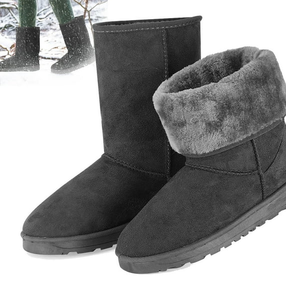 Moclever Women Snow Boots Suede Mid-Calf Boots Warm Lining Shoes, Grey-5