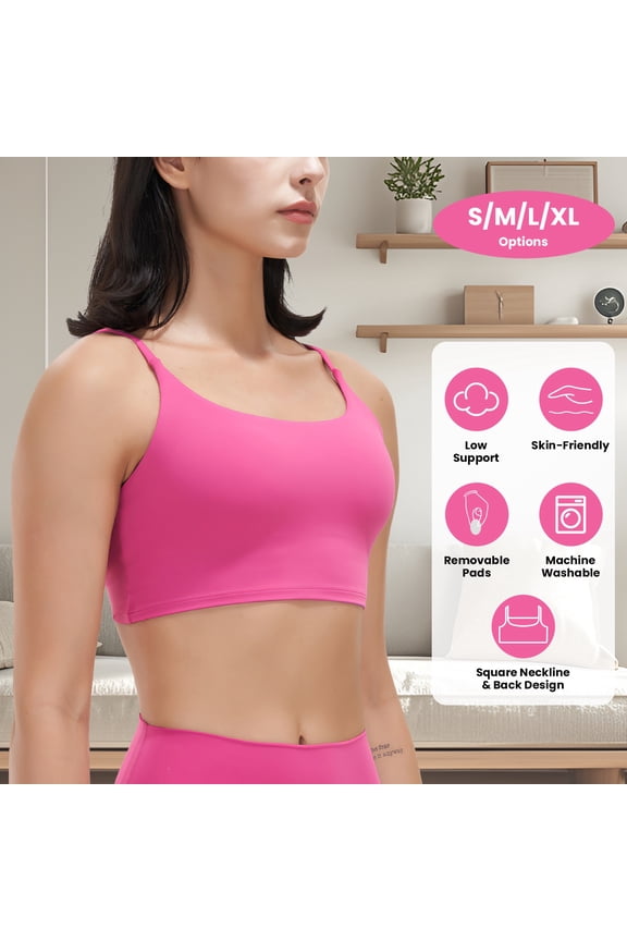 Women Strap Sport Bras, Padded Fitness Tank Tops with Removable Pads Flat Straps for Gym Workout Yoga