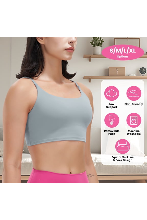 Women Strap Sport Bras, Padded Fitness Tank Tops with Removable Pads Flat Straps for Gym Workout Yoga