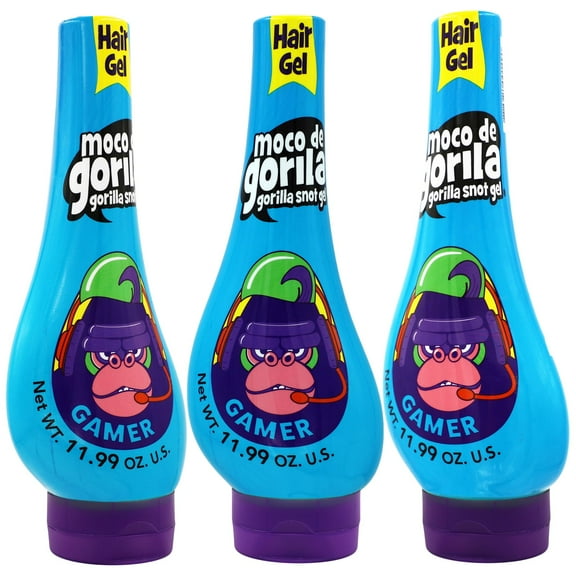Moco de Gorila Gamer, Hair Styling Gel, Long-Lasting Hold, Reactivatable with Water, 3-Pack of 11.92 Oz Each, 3 Squeezable Bottles. C32