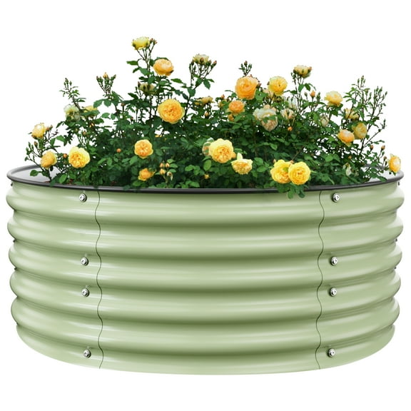 Mocogarden 42" Round Raised Garden Bed 17" Tall Metal Outdoors Galvanized Planter Raised Bed Box with Heavy-Duty Rubber Edging for Planting Vegetables and Herb(Light Green)