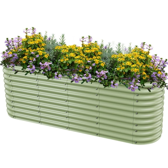 Mocogarden Outdoor Galvanized Raised Garden Beds -32" Extra Tall Planter Box with Bracing Rods - Perfect for Growing Vegetables, Herbs, and Flowers(Light Green)