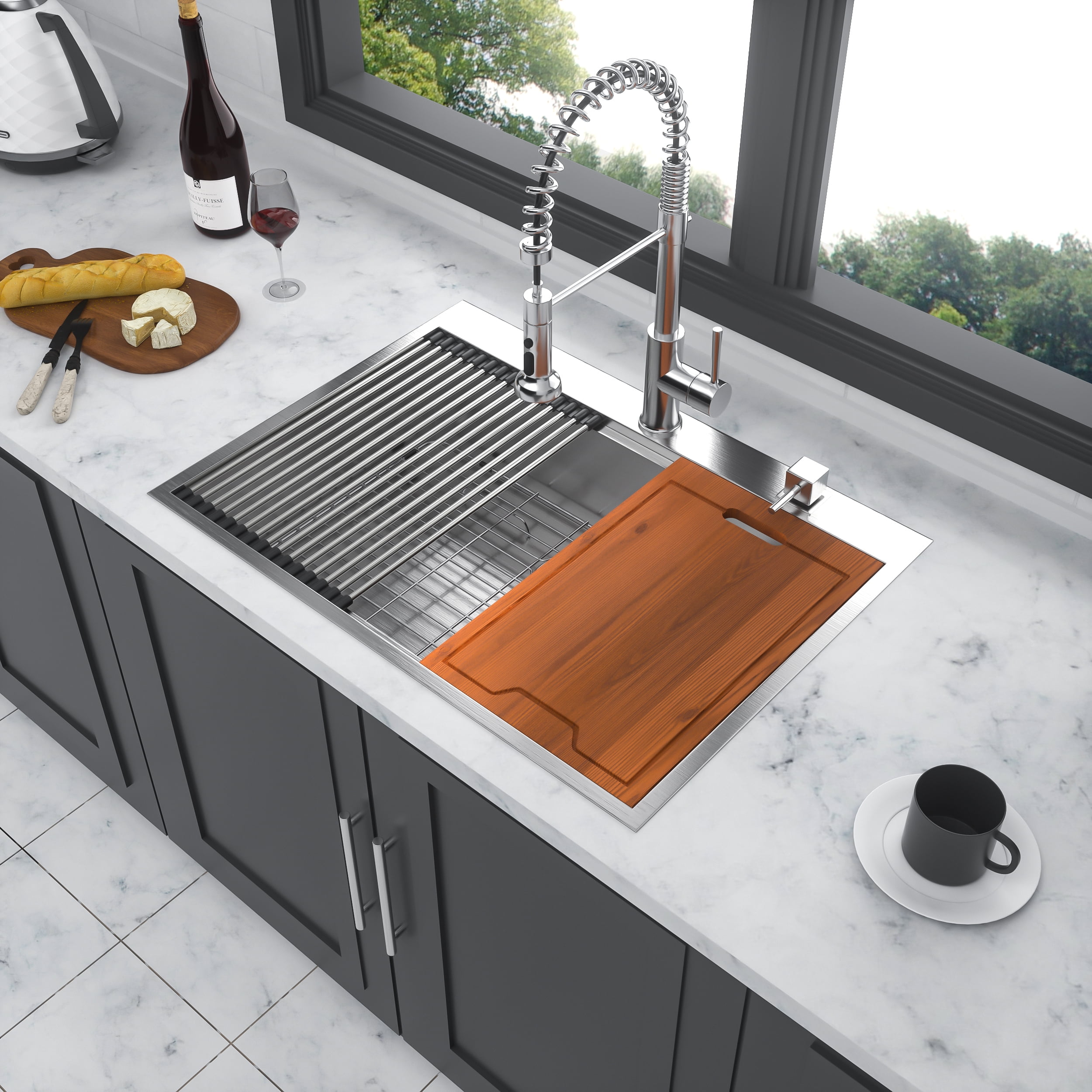 Mocoloo 30 Kitchen Sink Drop In - 30x22 inch Stainless Steel Kitchen Sink Drop-in Topmount 16 Gauge Single Bowl Workstation Kitchen Sinks