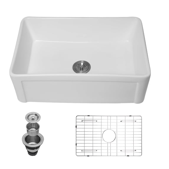 Mocoloo 30"x18"x10" Rectangular Single Bowl White Farmhouse Kitchen Ceramic Sink