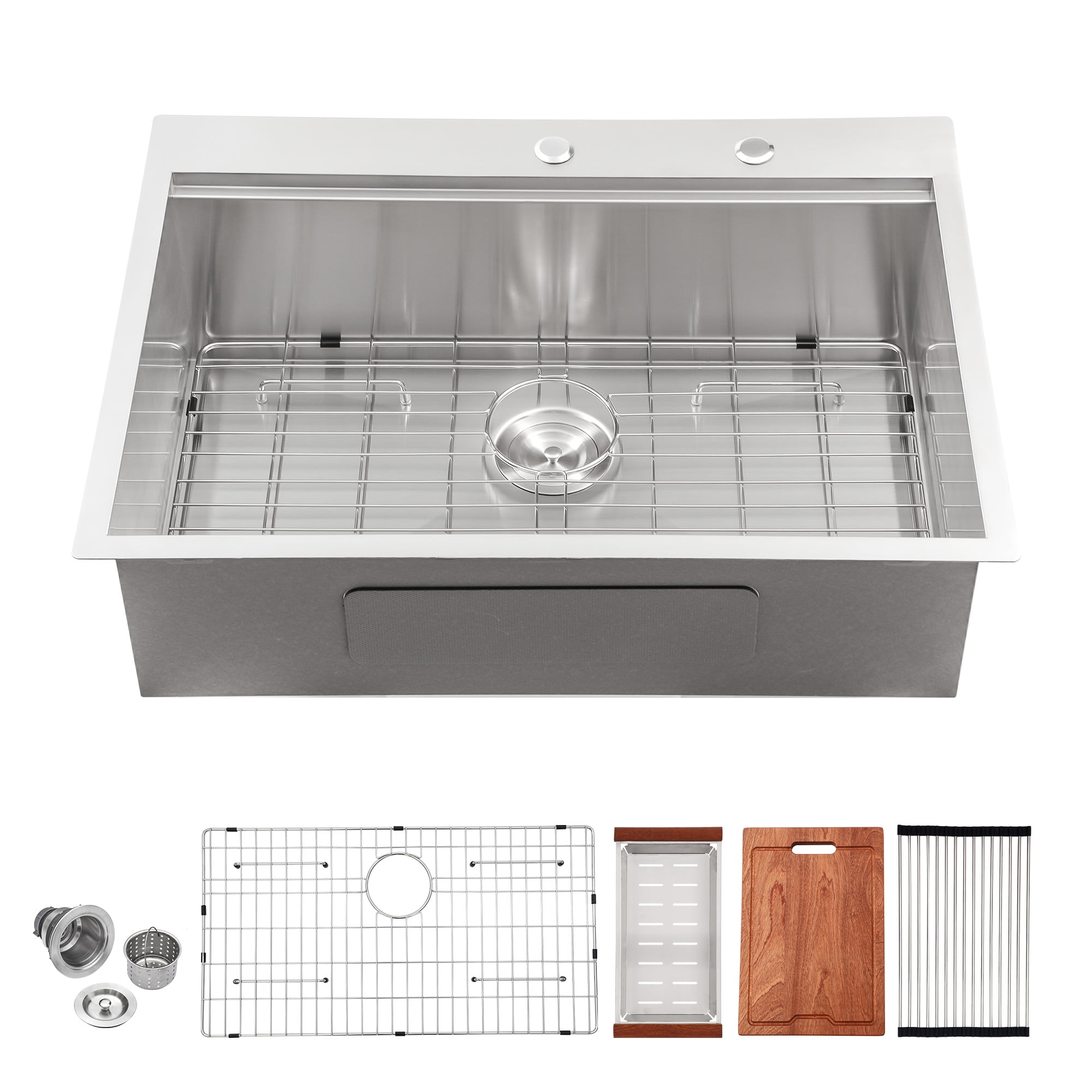Mocoloo 33-Inch Drop-in Workstation Kitchen Sink - Single Bowl Topmount 16-Gauge Stainless Steel Sink with Cutting Board (33x22x10 Inch)