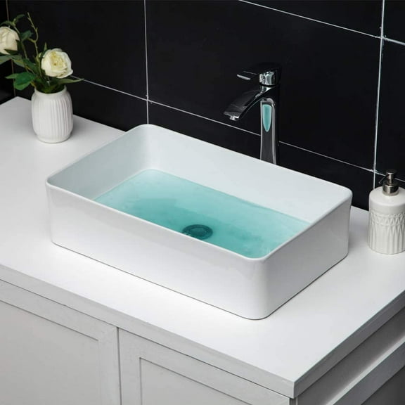 Mocoloo Rectangular Bathroom Vessel Sink - 21"x13.5" Rectangle Above Counter White Porcelain Ceramic Vessel Vanity Sink Art Basin