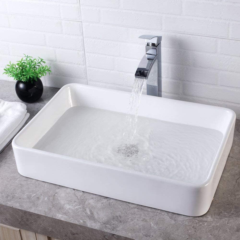 Mocoloo White Bathroom Sink 24"x16" Rectangle Bathroom Vessel Sink Modern Above Counter White Farmhouse 24 Inch Bathroom Sink Porcelain Ceramic Vanity Sink Art Basin