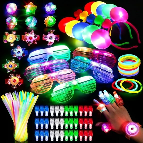Mocoosy 103PCS Glow in the Dark Party Supplies Light Up Toys Dance Party Favors for Kids, Carnival Neon Toys Bulk Party Pack With Glow Sticks, Glasses, LED Bracelets, Finger Lights, Ring, Headbands