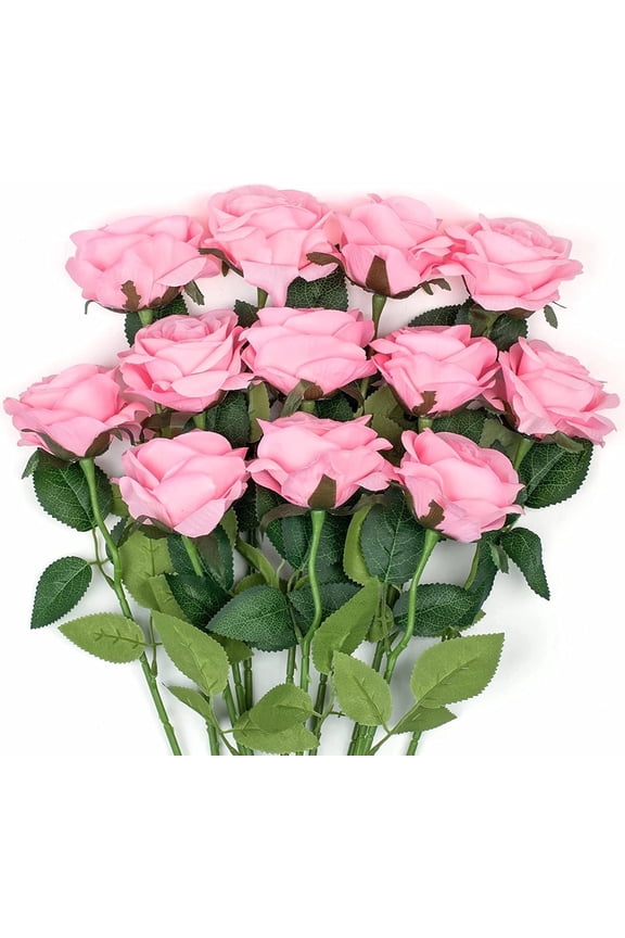 12PCS Pink Roses Artificial Flowers for Decoration, Pink Fake Silk Roses Single Stem Flowers Artificial Bouquet for Wedding Birthday Party Arrangment Centerpiece Home Table Decor