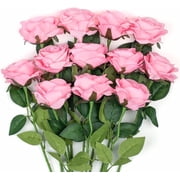Mocoosy 12PCS Pink Roses Artificial Flowers for Decoration, Pink Fake Silk Roses Single Stem Flowers Artificial Bouquet for Wedding Birthday Party Arrangment Centerpiece Home Table Decor