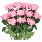 Mocoosy 12PCS Pink Roses Artificial Flowers for Decoration, Pink Fake Silk Roses Single Stem Flowers Artificial Bouquet for Wedding Birthday Party Arrangment Centerpiece Home Table Decor