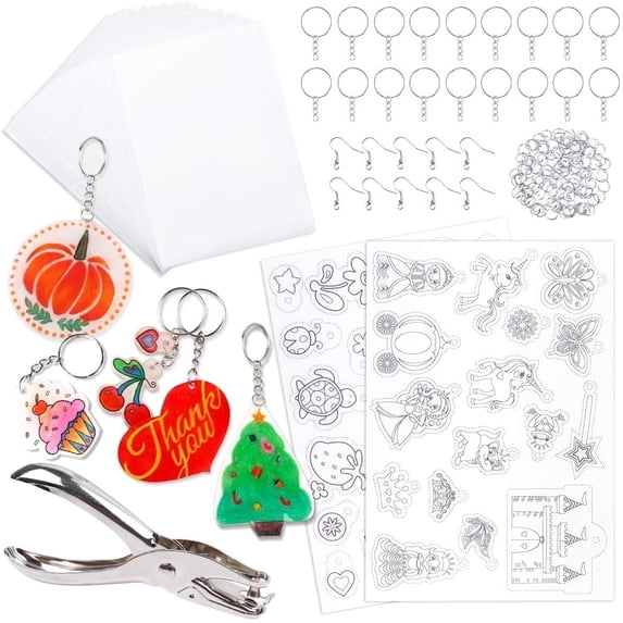 Mocoosy 138 Pcs Heat Shrink Plastic Sheets Kit, Shrinky Art Films Clear Sanded Shrink Sheets Include Shrink Papers with Keychain Accessories and for Kids Creative Craft