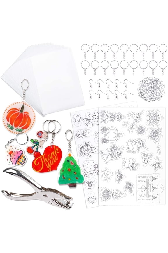 138 Pcs Heat Shrink Plastic Sheets Kit, Shrinky Art Films Clear Sanded Shrink Sheets Include Shrink Papers with Keychain Accessories and for Kids Creative Craft