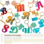 Mocoosy 182Pcs Fancy Alphabet Resin Molds Silicone Kit, Reversed Letter Keychain Epoxy Resin Casting Molds, Resin Key Chain Making Set with 1 Hand Drill 2 Drill Bits 30 Key Rings 100 Screw Pins