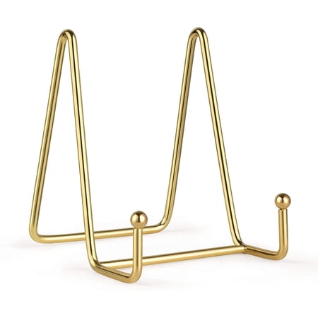 Mocoosy 2 Pack 4 Inch Plate Display Stands - Gold Metal Easel Stand, Plate Holder Display Stands, Picture Frame Holder Stands for Display Photos, Platter, Decorative Plate Dish and Tabletop Desk Art