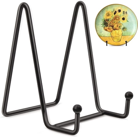 Mocoosy 2 Pack 4 Inch Plate Stands for Display - Black Iron Easel Plate Holder Display Stands Metal Frame Holder Stands for Pictures, Photo, Decorative Plate Dish and Tabletop Art