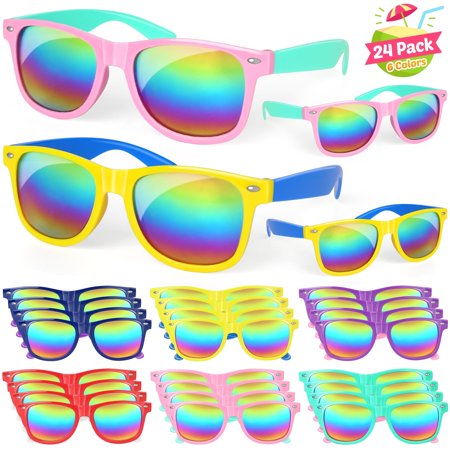 Mocoosy 24 Pack Kids Sunglasses Bulk, Neon Retro Sunglasses with UV400Protection, Summer Pool Party Favors Beach Luau Graduation Party Supplies Birthday Goody Bag Stuffers for Boys Girls Age 4-8 8-12