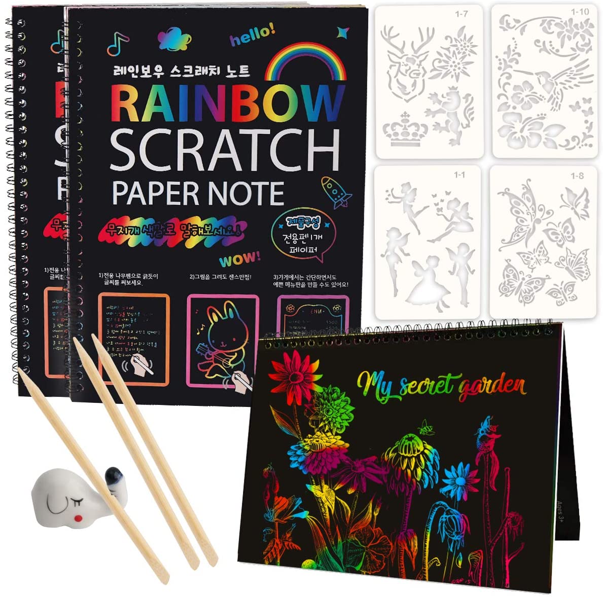 Mocoosy 3 Pack Rainbow Scratch Art Note Books - Magic Scratch off Paper  Notebook Set for Kids Art and Craft Activity Book Black Sketch Doodle Pads  with Painting Stencils for Party Favor